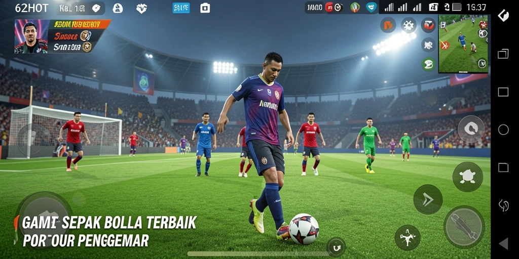 Tampilan gameplay 62HOT yang mendebarkan di lapangan sepak bola.