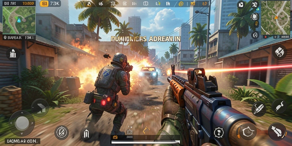 Tampilan gameplay 73K yang mendebarkan dan strategi bertempur yang intens.