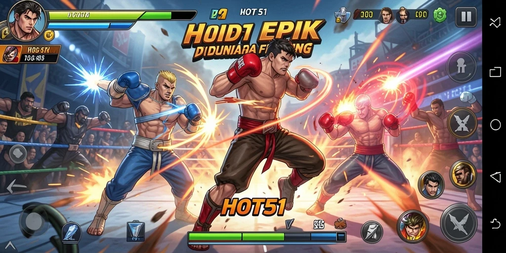 Tangkapan layar menunjukkan aksi pertarungan intens dalam HOT51.