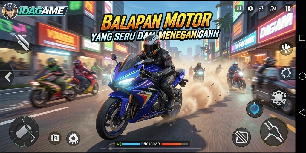 Gameplay seru di IDAGAME dengan balapan motor yang mendebarkan.