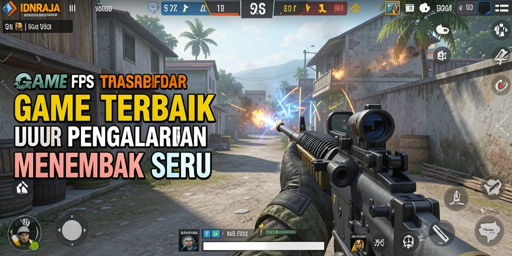 Tangkapan layar utama IDNRAJA menunjukkan aksi menembak yang mendebarkan.