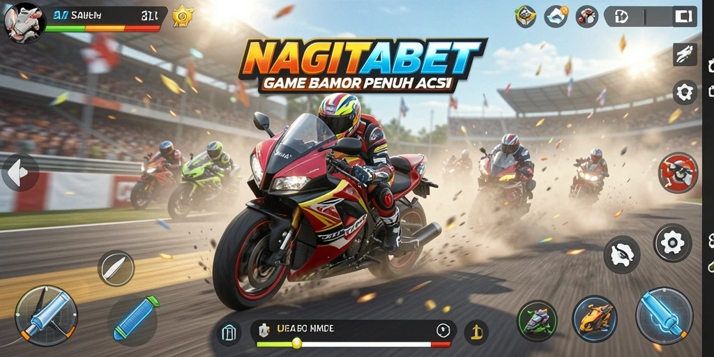 Screenshot gameplay seru dalam balapan motor di NAGITABET.