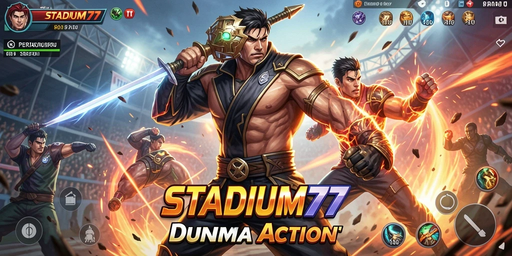 Tangkapan layar menunjukkan aksi mendebarkan STADIUM77 dalam pertarungan intens.