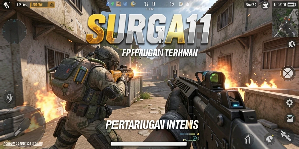 Tampilan gameplay mendebarkan dari SURGA11, menunjukkan aksi pertempuran yang intens.